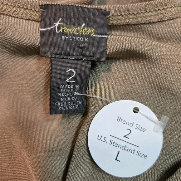 Chico's Travelers Size 2 (L) Rich Beige Stretch Knit High Neck Stretch Tank NEW - Picture 5 of 6